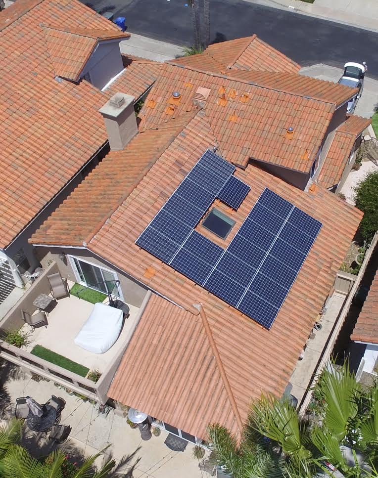 Solar array on a terracotta tile roof